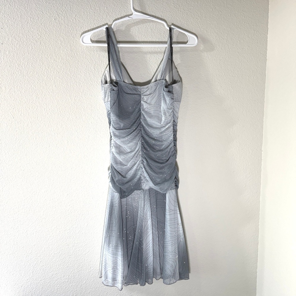 XOXO Y2K Grey Ombre Glitter Ruched Mesh Cocktail Dress Large RUNS SMALL HAS FLAW - Picture 7 of 16